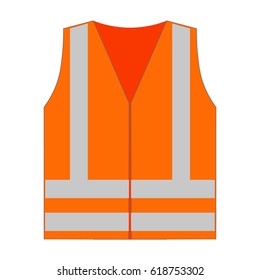 Safety vest, high-visibility orange reflective vest, vector illustration.