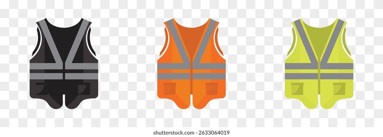 Safety Vest icon, flat style,safety vest Gradient icon, providing high visibility and protection for workers in hazardous environments, Orang reflective safety vest isolated on transparent background,
