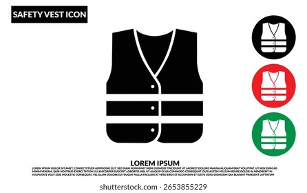 Safety vest icon, Protective vest symbol, Construction vest icon vector