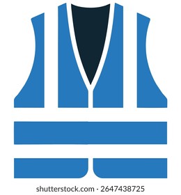 Safety vest icon vector, symbolizing worker visibility and on-site protection. Ideal for construction safety, high-visibility gear, industrial regulations, and workplace security.