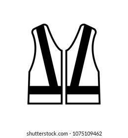 Safety vest, industrial waistcoat with reflective strips, black icon isolated on white background. Simple flat pictogram for business, marketing, internet concept. Trendy modern vector symbol