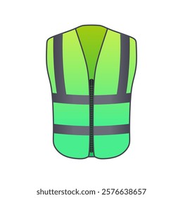 Safety vest jacket in realistic flat 3D vector illustration. Traffic and worker uniform wear with fluorescent green color. Editable graphic resources for many purposes.