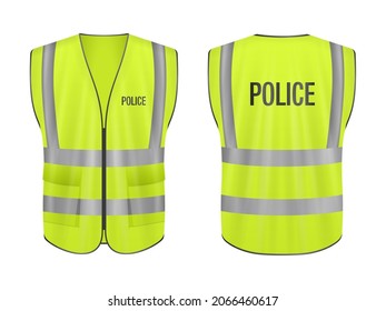 Safety vest police set on a white background. Vector illustration.