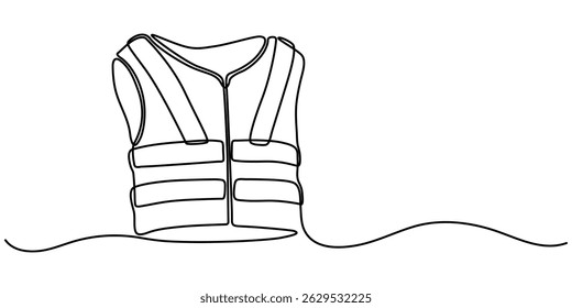  safety vest rendered continuous one line drawing, Swim Vest Line Icon. Editable Stroke, Safety jacket line icon. Editable Stroke Safety Measure Continuous Line Editable Icon.