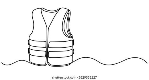  safety vest rendered continuous one line drawing, Swim Vest Line Icon. Editable Stroke, Safety jacket line icon. Editable Stroke Safety Measure Continuous Line Editable Icon.