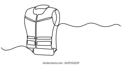  safety vest rendered continuous one line drawing, Swim Vest Line Icon. Editable Stroke, Safety jacket line icon. Editable Stroke Safety Measure Continuous Line Editable Icon.