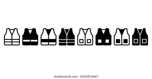 safety vest, road vest, reflective vest icon symbol sign vector design black white color simple illustration collection isolated