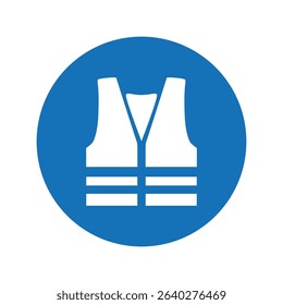 Safety Vest Sign Blue Circular Icon for Protective Workwear and Construction Zone Warnings Design