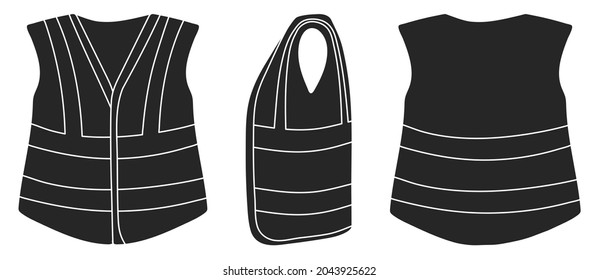 Safety vest vector illustration on white background . Jacket of worker vector black set icon. Isolated black set icon safety vest.