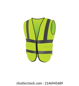 Safety vest with visible fluorescent reflective elements, sleeveless uniform isolated on white. Yellow emergency jacket in flat vector illustration. Protective workwear for engineer, driver or builder