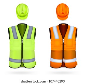 Safety vests and hardhats.