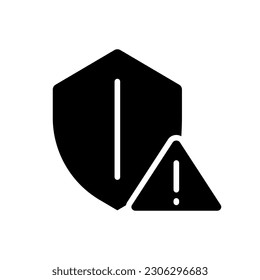 Safety warning black glyph icon. Cybersecurity breach. Risk of computer virus. Security issue. Data leakage risk. Silhouette symbol on white space. Solid pictogram. Vector isolated illustration