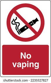 Safety warning prohibition signs icon pictogram symbol registered with text No Vaping Smoking.
