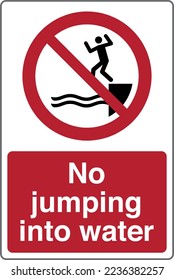 Safety warning prohibition signs icon pictogram symbol registered with text No jumping into water.