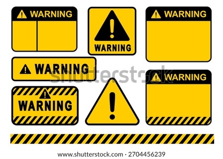 Safety Warning Sign Collection in Yellow and Black with Blank Templates and Exclamation Icons – Flat Vector Illustration Isolated on White