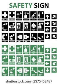 Safety warning signage, icons and symbols.