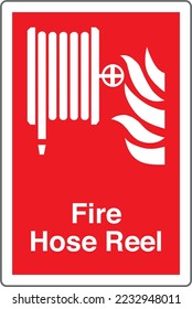 Safety warning signs fire equipment and fire action signs with text Fire hose reel.
To indicate the location of a fire hose reel