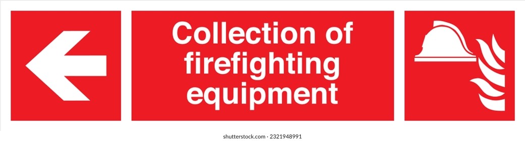 Safety warning signs fire equipment fire action signs with text Collection of firefighting equipment Direction Left.