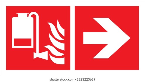 Safety warning signs fire equipment fire action signs Portable foam applicator unit Direction Right.