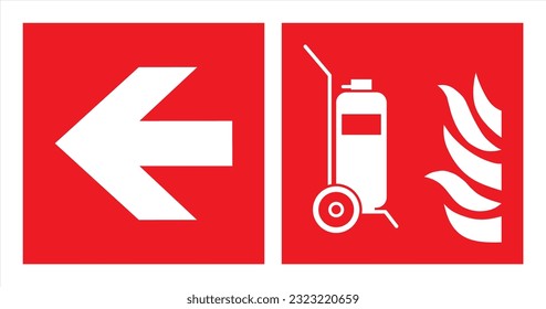 Safety warning signs fire equipment fire action signs Wheeled fire extinguisher Direction Left.