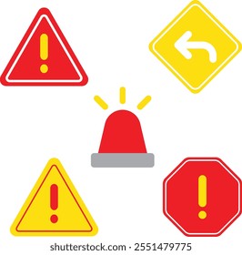 Safety Warning Signs Red Yellow Triangles Octagon Alert Siren Emergency Signals Road Traffic