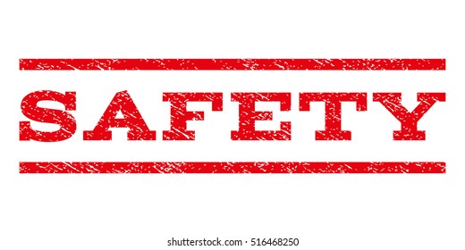 Safety watermark stamp. Text caption between parallel lines with grunge design style. Rubber seal stamp with unclean texture. Vector red color ink imprint on a white background.