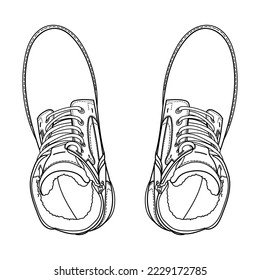 Safety winter warm boots. Personal protective equipment. Top view. Outline vector doodle illustration.