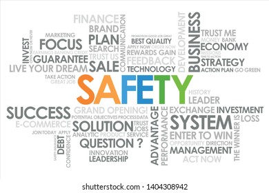 Safety in word cloud and white background
