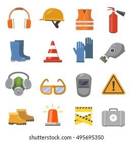 Safety work flat icons set. Vector illustration