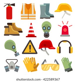 Safety Work Flat Vector Icons Set. 