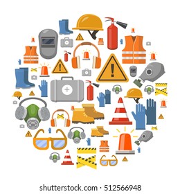 Safety Work Flat Vector Icons Round Background