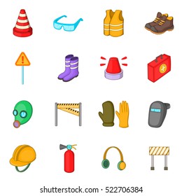 Safety work icons set. Cartoon illustration of 16 safety work vector icons for web