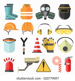 Safety work icons. Vector icons collection. Flat illustration. - Shutterstock ID 520779097