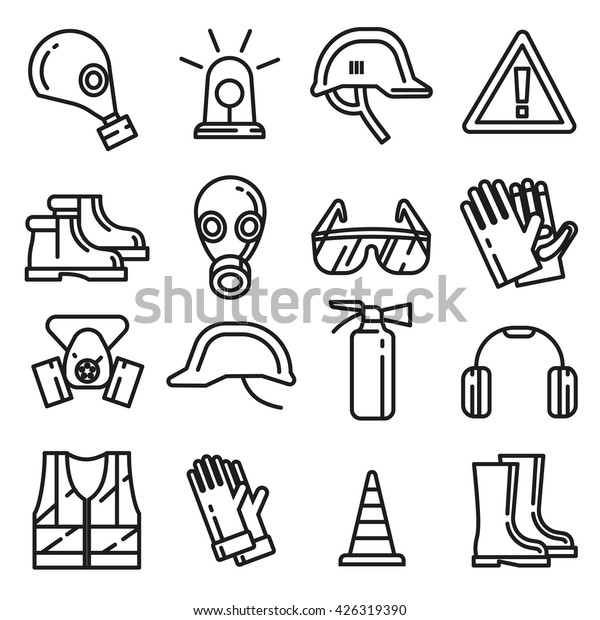 Safety Work Protection Elements Vector Line Stock Vector (Royalty Free ...