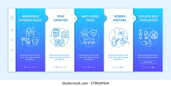Sicherheit am Arbeitsplatz bei der Onboarding-Vektorgrafik. Bleiben Sie auf dem Laufenden! Bildschirmbesucher. Umfassende mobile Website mit Symbolen. Schrittbildschirme der Webseite RGB-Farbkonzept
