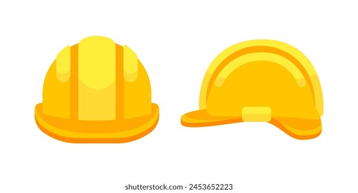 Safety yellow construction helmet. Plastic headwear for worker safety.