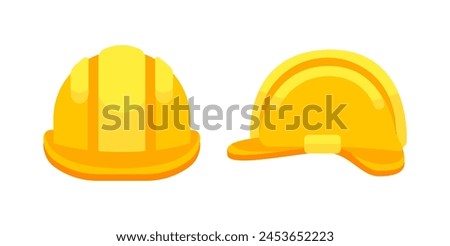 Safety yellow construction helmet. Plastic headwear for worker safety.