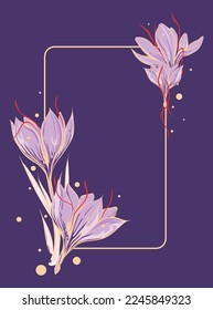 Saffron flower in Frame Design, Vector hand drawn wildflower for background, Crocus or Saffron flower