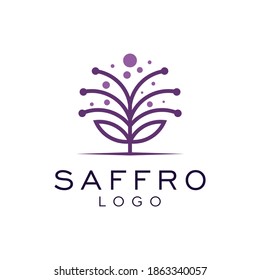 Logo de flor de azafrán para perfume, flor, hoja, belleza