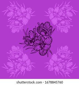 Saffron flowers seamless pattern. Vintage engraving vector illustration. Spring floral texture. Illustration for fabric, phone case, paper, design, textile, wallpaper, background, template