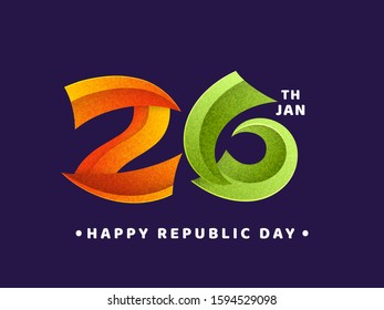 Saffron and Green Paper Cut Number 26th Jan on Purple Background for Happy Republic Day Celebration Concept.