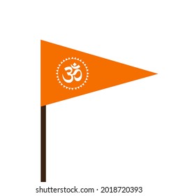 Saffron Hindu flag with Hinduism symbol OM. Hindu Pataka. 