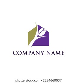 Saffron house logo. Vector logo design with saffron flower and house shape. Suitable for real estate, cottages, hotels, and any industry.