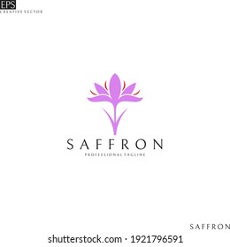 Saffron logo. Purple flower sign. Isolated saffron on white background