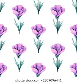 Vector de flores moradas azafrán sin fisuras en el estilo acuarela. Diseño de impresión textil para ropa de verano