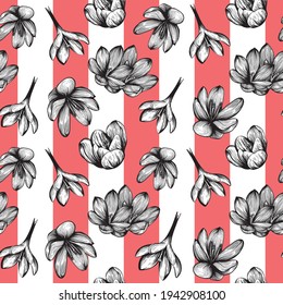 Saffron seamless pattern . Crocus flower pattern. Hand-drawn vector illustration