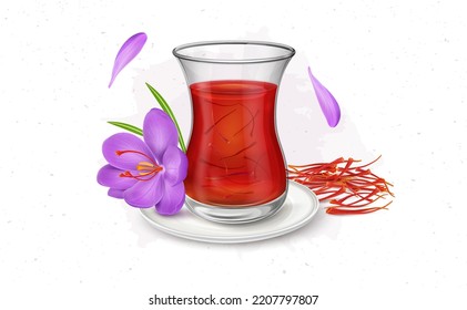 Saffron Sherbet or juice glass vector illustration with saffron flower and stamens 