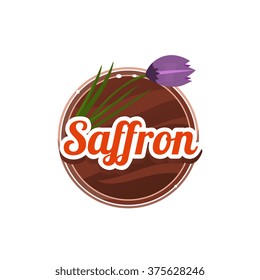 Saffron Spice. Decorative Vector Illustration. Stickers with wooden texture and names of spices