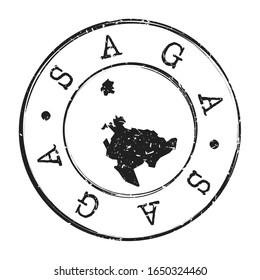 Marca postal del mapa de Japón de Saga. Pasaporte Postal De Silhouette. Icono del vector de redondeo de sello. Diseños de rehenes antiguos.