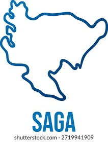 Mapa lineal de gradiente azul de la prefectura de Saga con bordes simplificados
